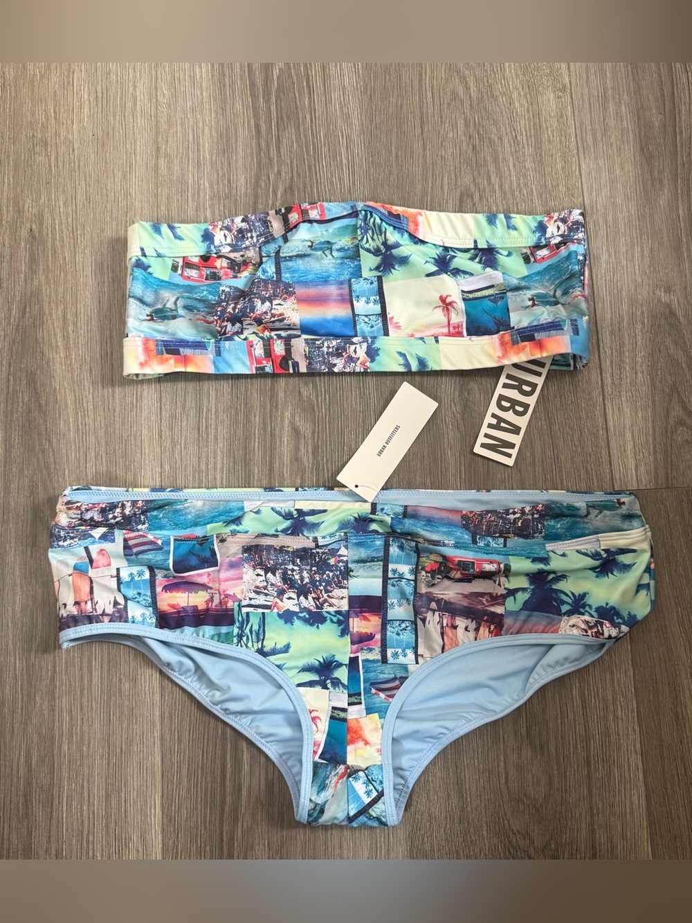 Out from Under UO Blue Printed Bikini Size XL Urban Outfitters Summer Beachwear